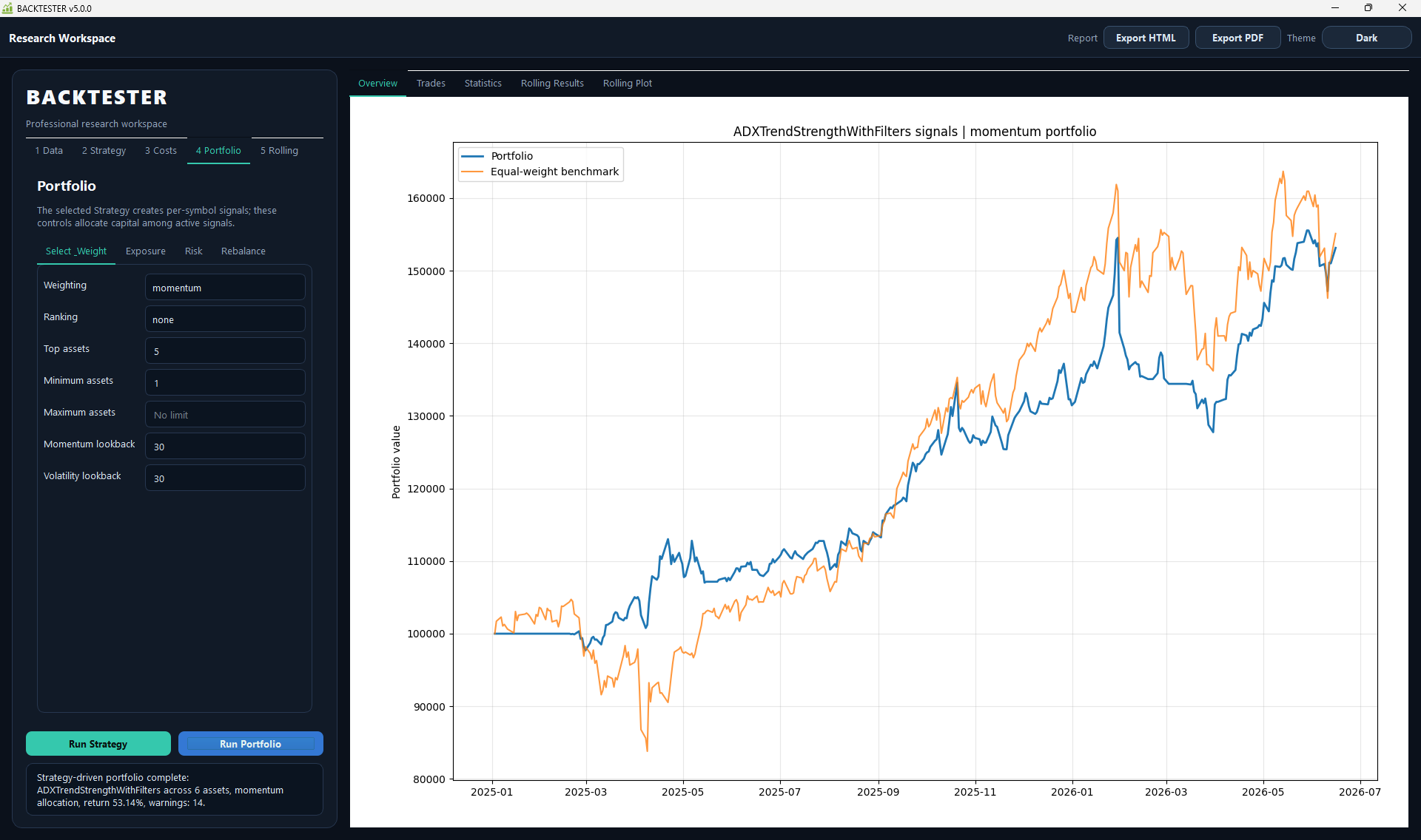 Backtester v5 portfolio backtest workspace
